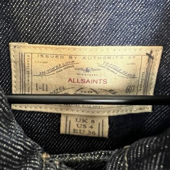 AllSaints Yori Denim Jacket Women’s Size 4 EUC Classic Blue Jean Jacket cropped - Picture 4 of 6